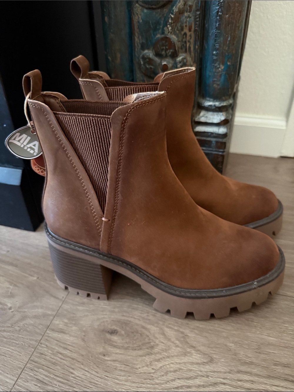 MIA Brown Chelsea Lug Heel Ankle Booties